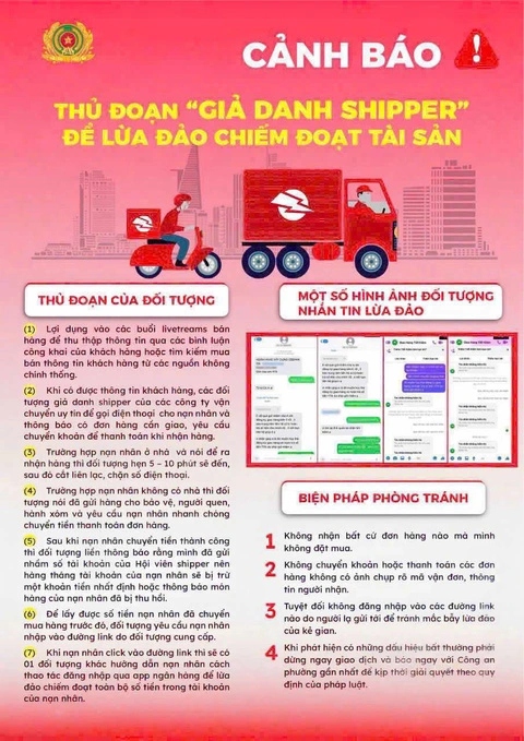 Cơ quan công an cảnh báo thủ đoạn lừa đảo giả danh nhân viên giao hàng.