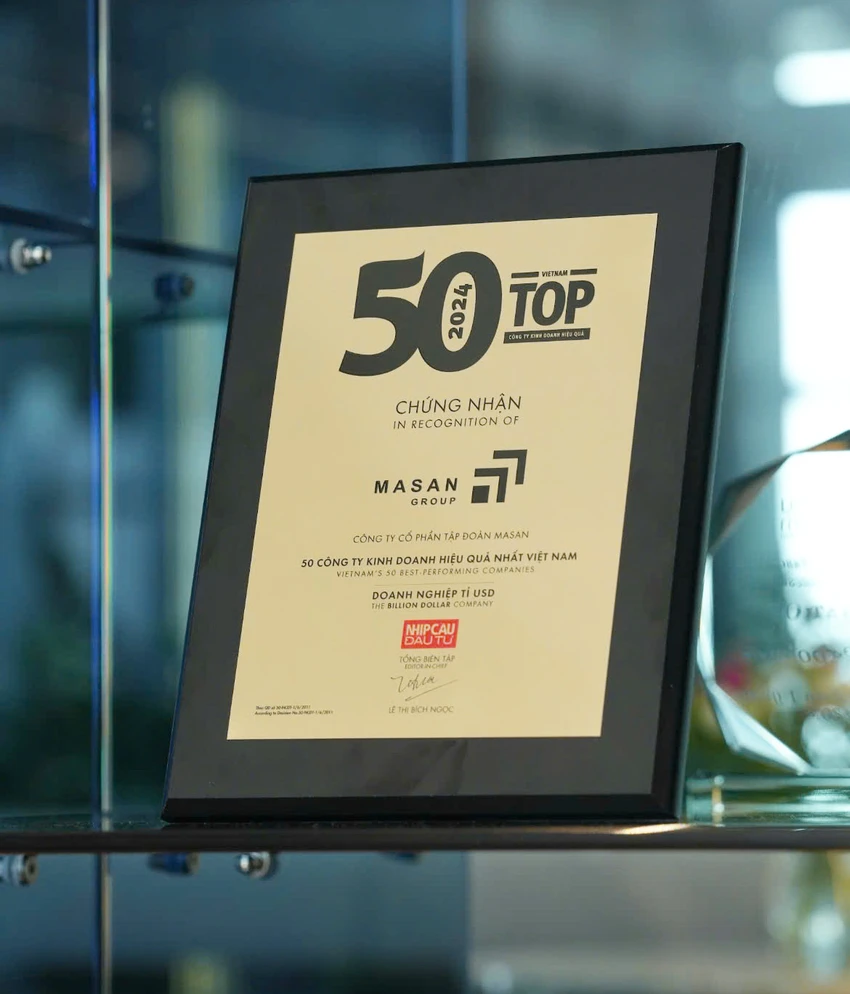 Masan Group 11 năm liên tiếp đạt được giải thưởng “Top 50 công ty kinh doanh hiệu quả nhất Việt Nam 2024”. Ảnh: Báo Pháp Luật