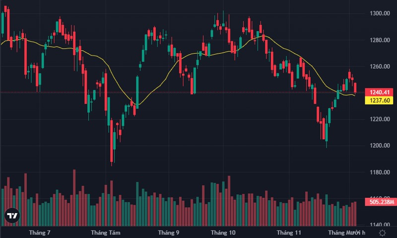 Phiên hôm nay VN-Index diễn biến mạnh nhất lùi sát ngưỡng 1240 điểm