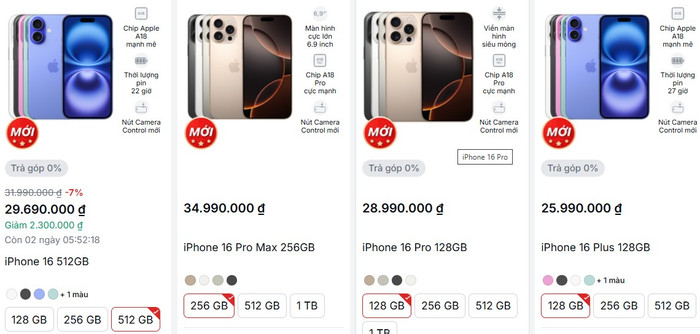 Giá iPhone 16 chính hãng hạ nhiệt 2 iphone 16 hạ nhiệt