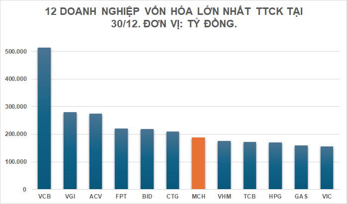 Trước thềm IPO 2025 cổ phiếu MCH đạt mức tăng trưởng kỷ lục 2 Những doanh nghiệp có vốn hóa lớn nhất thị trường chứng khoán vào 30/12