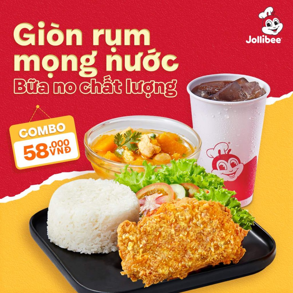 Hình ảnh món Cơm Gà Mắm Tỏi và súp bí đỏ được Jollibee Việt Nam phát triển để phù hợp với khẩu vị người Việt. Ảnh: Jollibee Việt Nam 