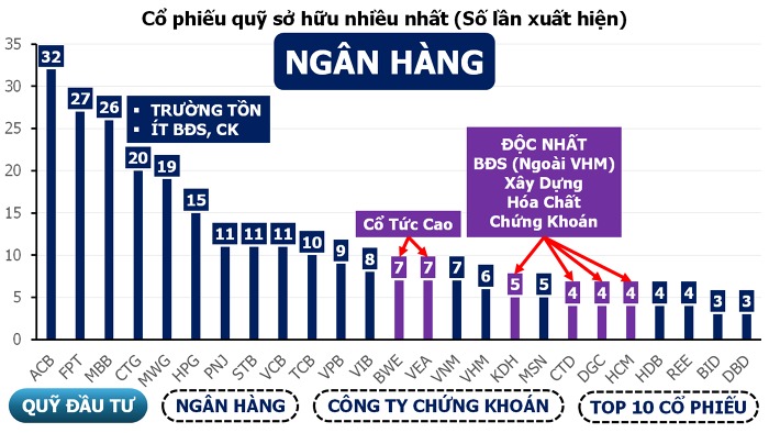 Cổ phiếu ngân hàng: Điểm đến hấp dẫn của dòng tiền thông minh 2 Quỹ đầu tư ưa chuộng các mã cổ phiếu ngân hàng