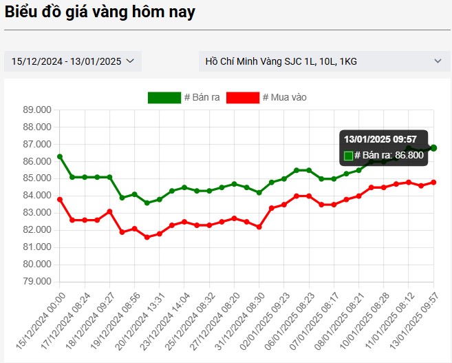 Giá vàng hôm nay 13/1: SJC tăng mạnh, vàng nhẫn chạm mốc 86,8 triệu 2 biểu đồ giá vàng
