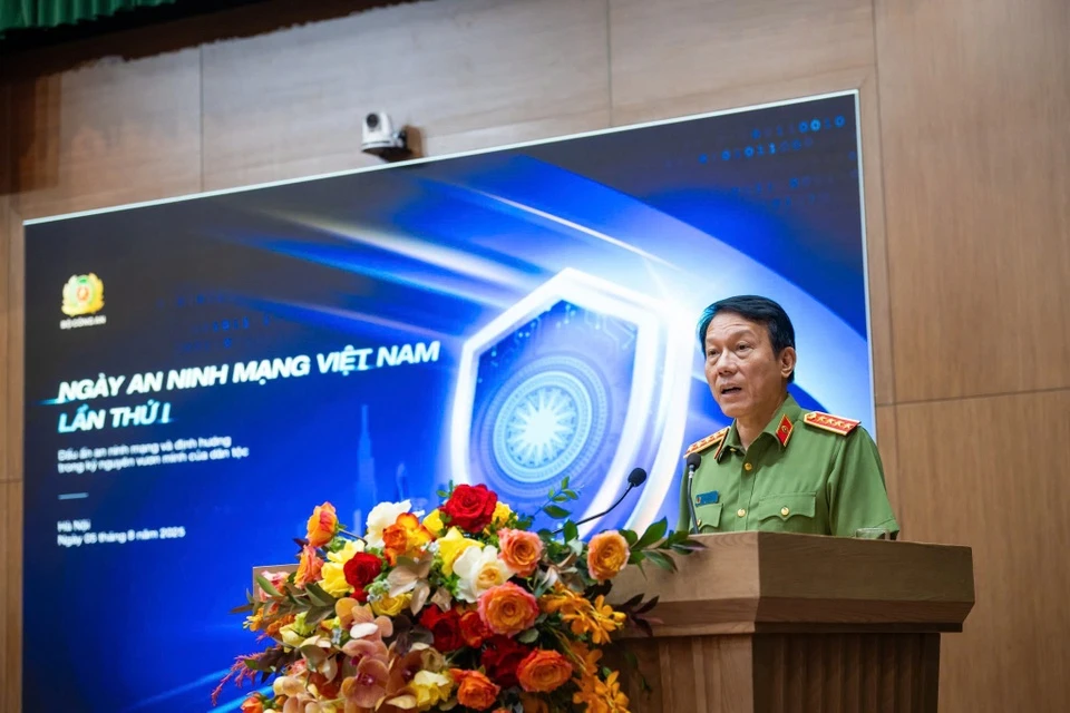 Đại tướng Lương Tam Quang phát biểu tại Ngày An ninh mạng Việt Nam. Ảnh: Minh Sơn
