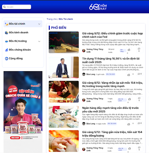 60s Hôm Nay: Nguồn tin tài chính rõ – gọn, theo sát từng chuyển động của thị trường 2 60s Hôm Nay tóm lược thông tin thị trường theo cách đơn giản và dễ theo dõi